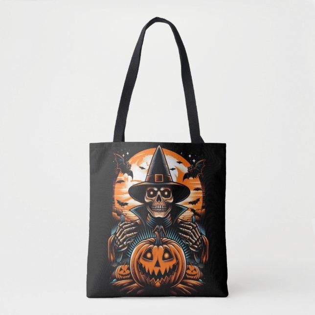 Bewitching Skeleton with Jack-O'-Lantern Halloween Tygkasse (Framsida)