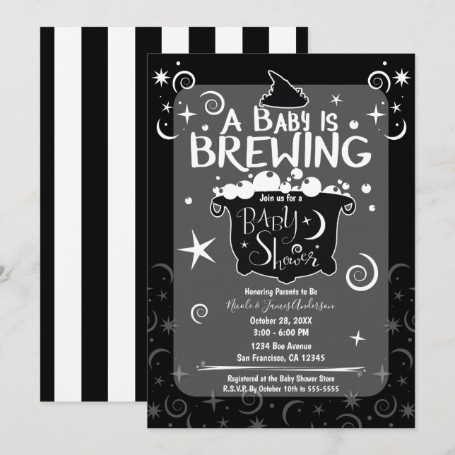 Bewitwing Cauldron Halloween Baby Shower Inbjudningar (Fram/baksida)