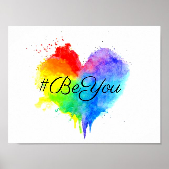 #BeYou Rainbow Splattered Heart Print Poster (Framsidan)
