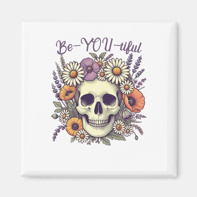 BeYoutiful Skull & Flowers Magnet (Framsidan)
