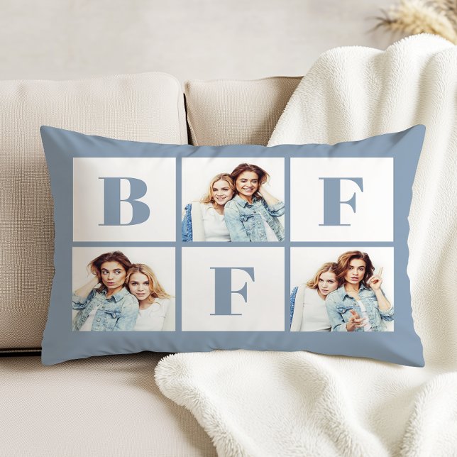 BFF 3 Foto Collage Bästa Vänner Blå Prydnadskudde (Skapare uppladdad)