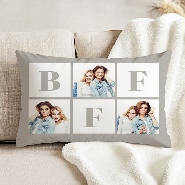BFF 3 Foto Collage Bästa Vänner Grå Prydnadskudde (Skapare uppladdad)