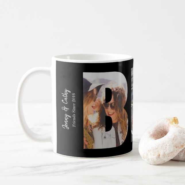 BFF Bästa vänner för 3 Photo Collage Black Kaffemugg (Med munk)