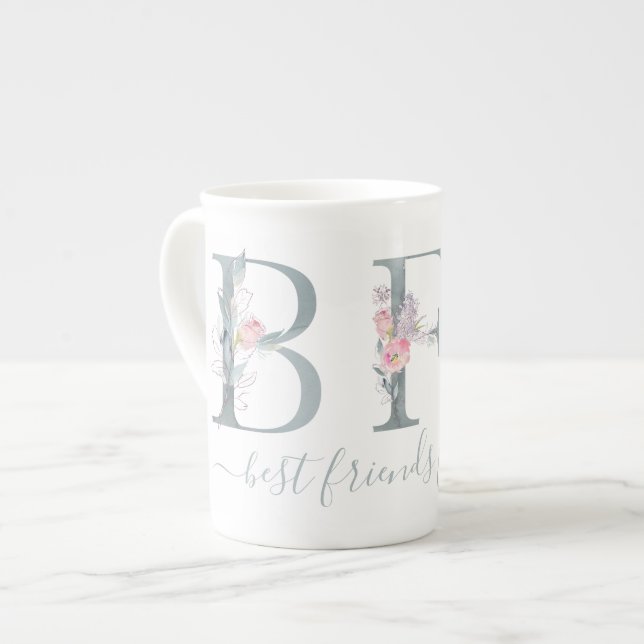 BFF Bästa vänner för  Blommigt av vattenfärg Benporslin Mugg (Framsida vänster)