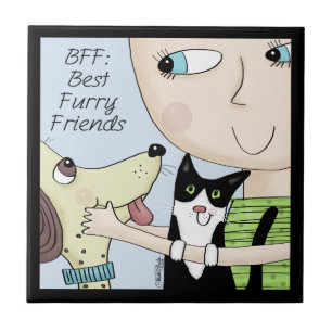 BFF: Bästa vänner-Hårig med Hund och katt Kakelplatta