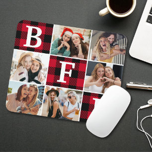 BFF Bästa Vänner Röd Plaid Minnesbilder Musmatta