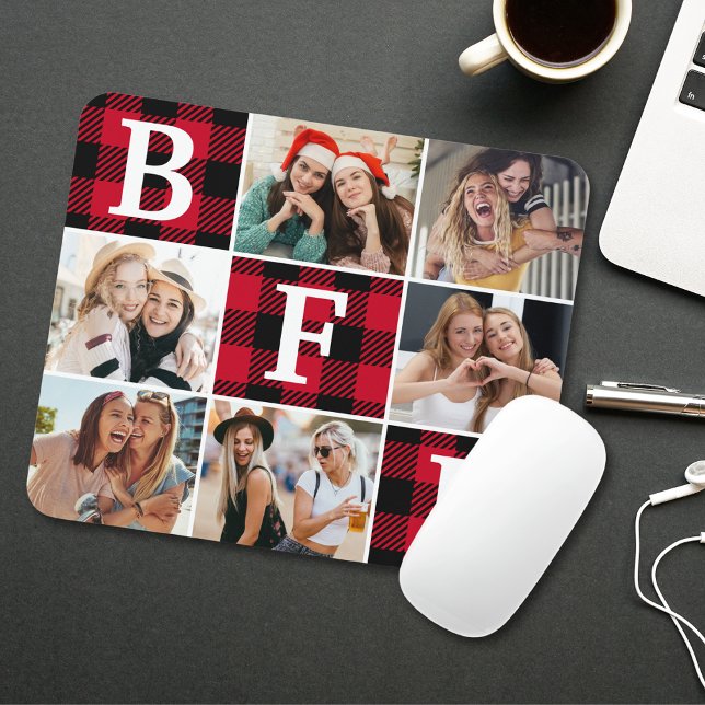 BFF Bästa Vänner Röd Plaid Minnesbilder Musmatta (Skapare uppladdad)
