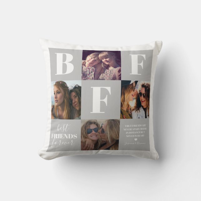 BFF Bestie Photo Collage Grått Kudde (Framsida)