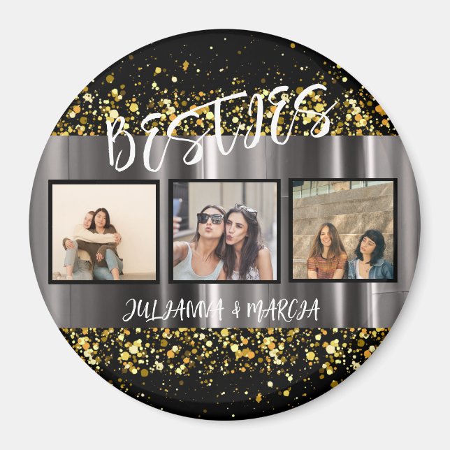 BFF Besties Best Friends Photo Collage Guld Magnet (Framsidan)
