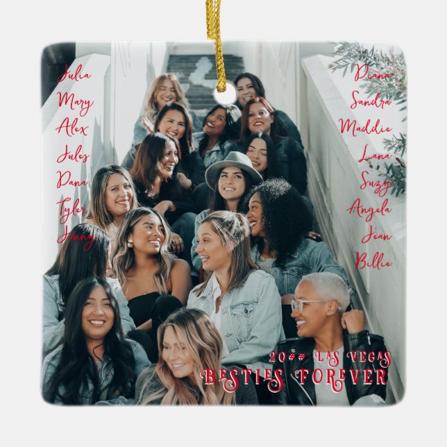 BFF Besties Forever Girl Resa Namn Photo jul Julgransprydnad Keramik (Framsida)