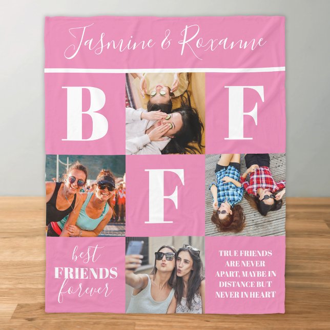 BFF Besties Photo Collage Rosa Fleecefilt (Skapare uppladdad)