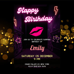 Bff Birthday Neon Light Läppar Women Girls Inbjudningar