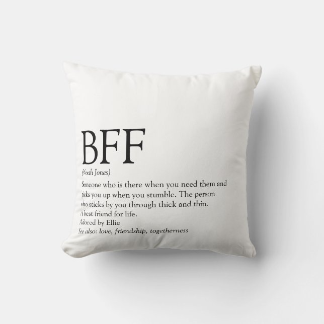 BFF Definition Bästa vän Svart och Vit Kudde (Framsida)