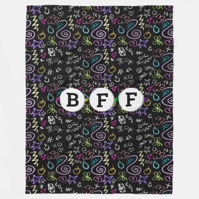 BFF Doodles - Faux Glitter Mönster (3 Pärlor) Fleecefilt (Framsidan)