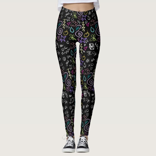 BFF Doodles - Faux Glitter Mönster Leggings (Framsida)