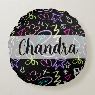 BFF Doodles - Faux Glitter Mönster Rund Kudde