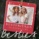BFF-foto för bästa vänner i modern Chic Julgransprydnad Keramik<br><div class="desc">Design består av roligt och lekfull typografi med sans serif- och serif-teckensnitt. Lägg till ett anpassningsbar-foto.</div>