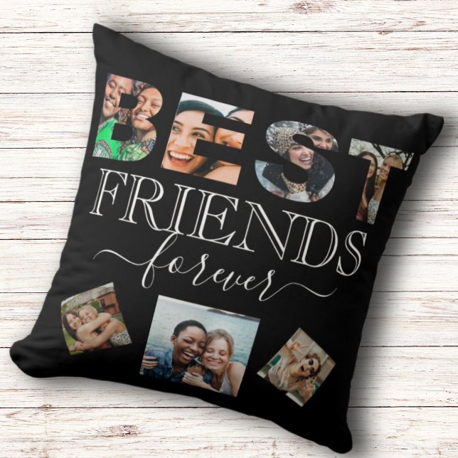 BFF-fotokollage (Best Friend Quote B&W Throw Pill) Kudde (Skapare uppladdad)