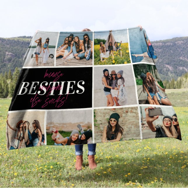 BFF Fotokollage Födelsedagspresent till bästa vänn Fleecefilt (Skapare uppladdad)