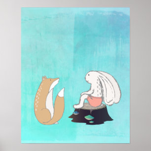 BFF Fox- och Rabbit Tecknad Sketch Poster