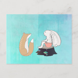 BFF Fox- och Rabbit Tecknad Sketch Vykort