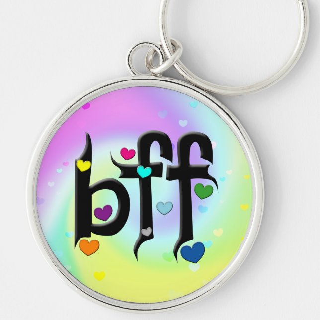 bff ~ hjärtan rund silverfärgad nyckelring (Framsidan)