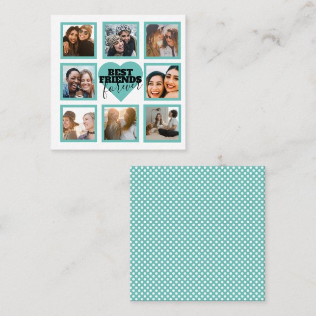 BFF Insta Photo Collage Teal Heart Anteckningskort (Fram/baksida)