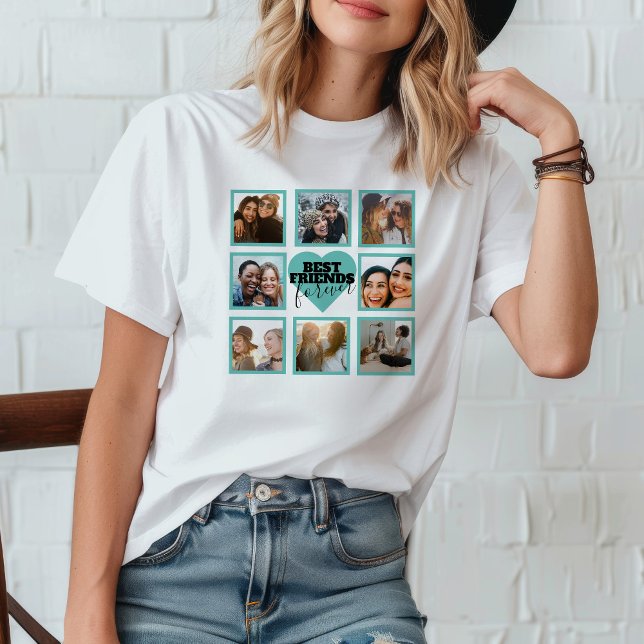 BFF Insta Photo Collage Teal Heart T Shirt (Skapare uppladdad)