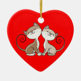 BFF-kattungar med krullande svanar Julgransprydnad Keramik