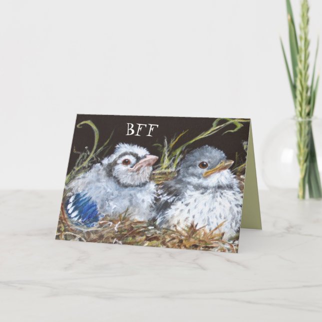 BFF-kort med baby-blåejay och baby-myckingbird Kort (Framsida)