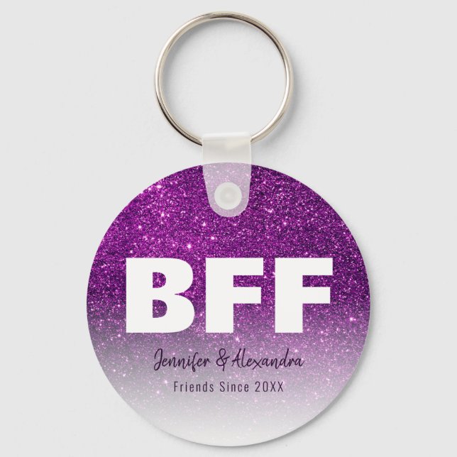 BFF Lila Guld Glitter Personlig Best Friends Nyckelring (Framsida)
