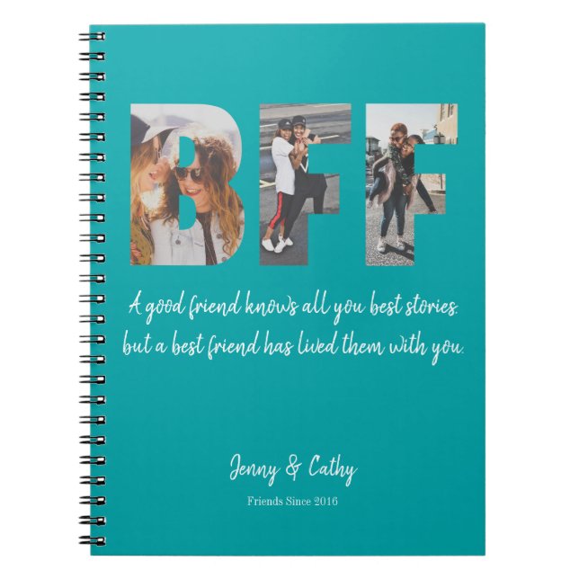 BFF Photo Collage Best Friend Forever Teal Grönt Anteckningsbok (Framsidan)