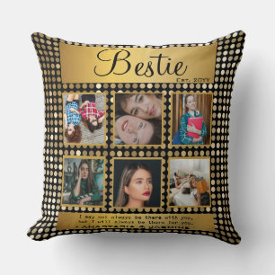 BFF Photo Collage Best Friend Quote Golden Glitter Kudde