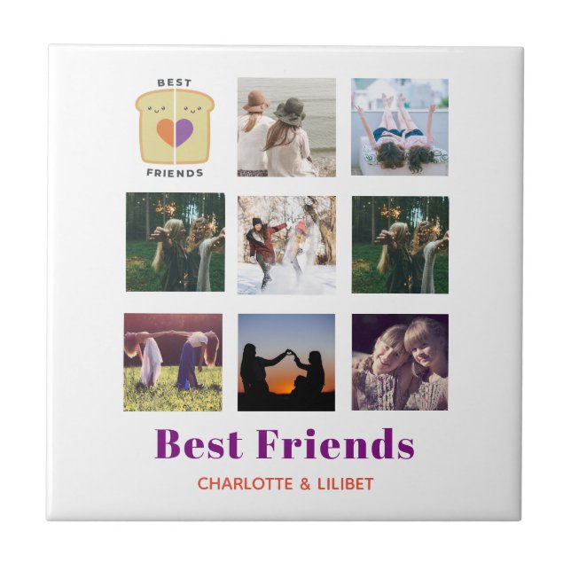 BFF Photo Collage Gift Peanutbutter Jelly Sandwich Kakelplatta (Framsidan)