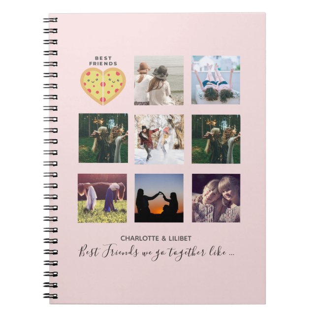 BFF Photo Collage Gifts Dusty Rosa PIZZA Friends Anteckningsbok (Framsidan)