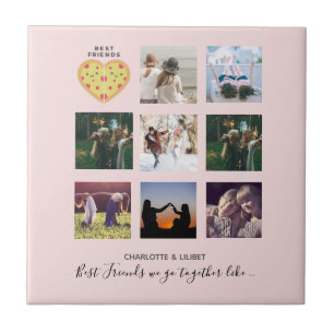 BFF Photo Collage Gifts Dusty Rosa PIZZA Friends Kakelplatta