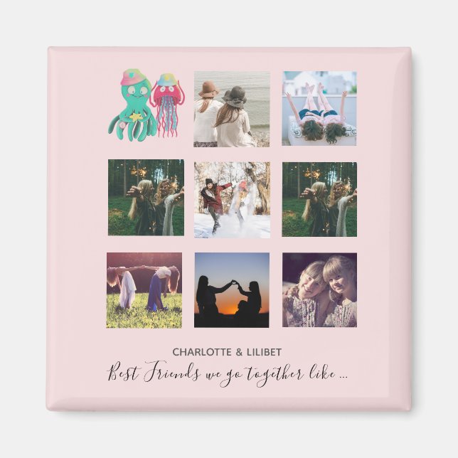 BFF Photo Collage Jellyfish Octopus Anpassningsbar Magnet (Framsidan)