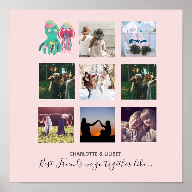 BFF Photo Collage Jellyfish Octopus Anpassningsbar Poster (Framsidan)