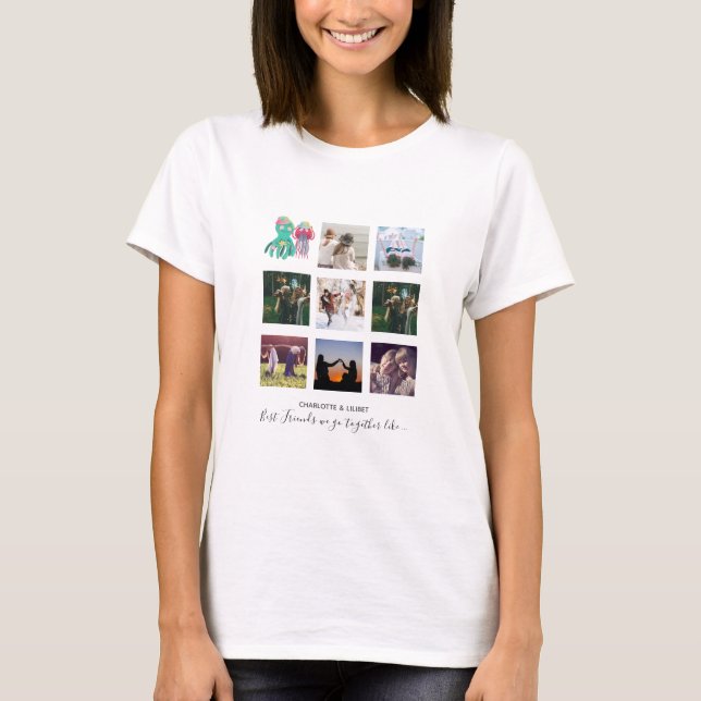 BFF Photo Collage Jellyfish Octopus Anpassningsbar T Shirt (Framsida)