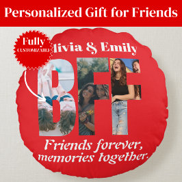 BFF Photo Collage Round Pillow – Gift for Friend Rund Kudde