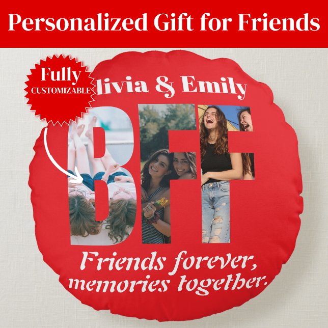 BFF Photo Collage Round Pillow – Gift for Friend Rund Kudde (BFF Photo Collage Round Pillow – Gift for Friend)