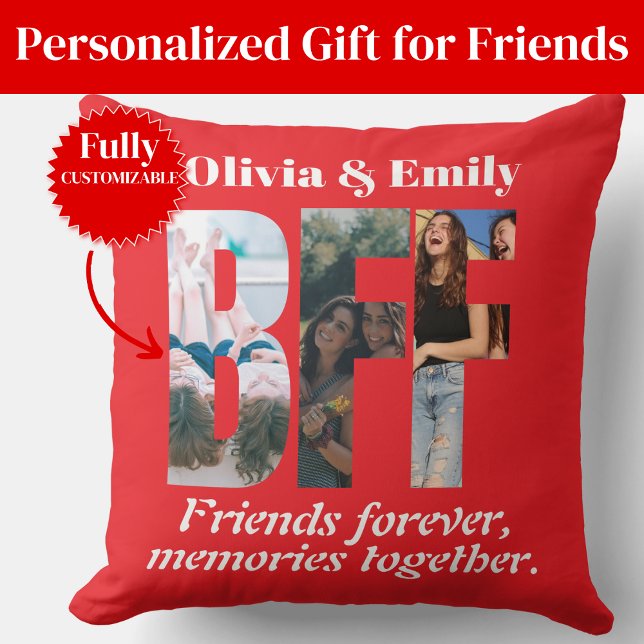 BFF Photo Collage Throw Pillow – Gift for Friend Kudde (BFF Photo Collage Throw Pillow – Gift for Friend)