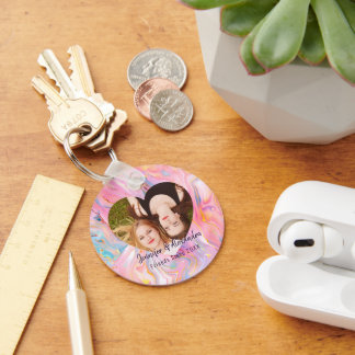 BFF Pink Purple Marble Heart Friends Photo & Names Nyckelring