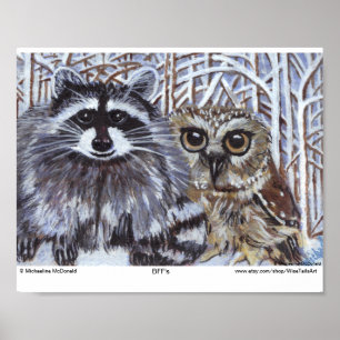 BFF:s utskrift av Raccoon och Uggla Art Poster