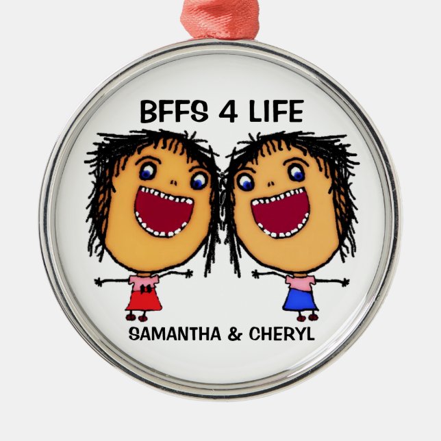 BFFS For Life Cartoon Julgransprydnad Metall (Framsidan)