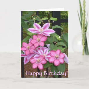 BG-Grattis på födelsedagen! Rosa Clematis-kort Kort