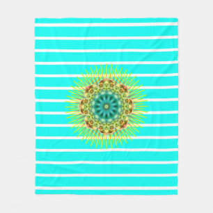 BG Rand Mönster wride turquise mandala + back. Fleecefilt