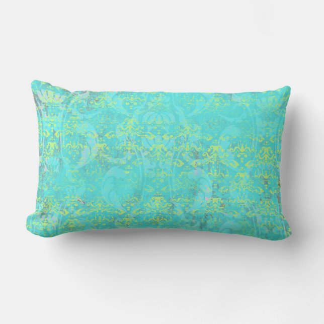 BGTPD TROPICAL DAMASK PATTERN LIGHT BLUE GULT GR LUMBARKUDDE (Framsida)