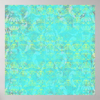 BGTPD TROPICAL DAMASK PATTERN LIGHT BLUE GULT GR POSTER