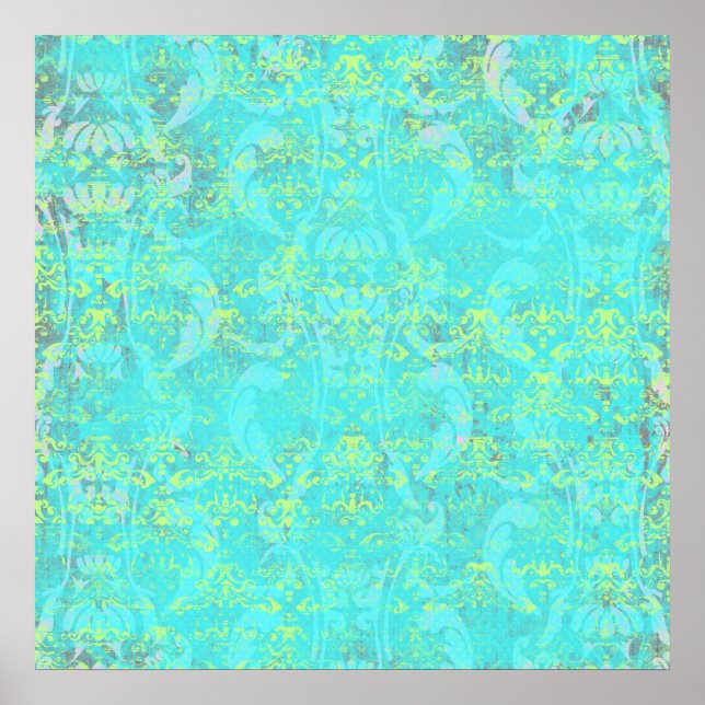 BGTPD TROPICAL DAMASK PATTERN LIGHT BLUE GULT GR POSTER (Framsidan)